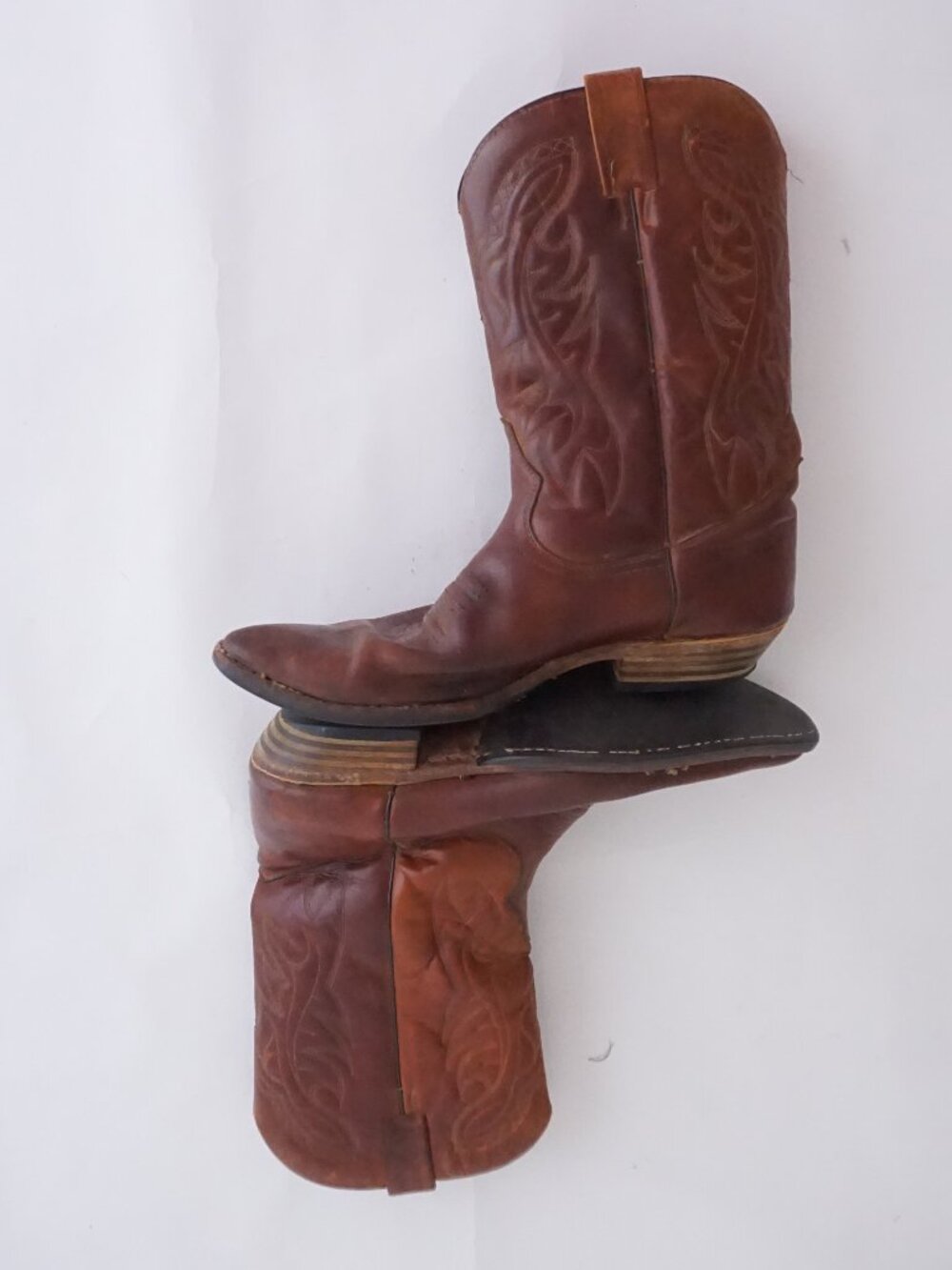 Brown Embroidered Western Cowboy Pointed Toe Stacked Heel Midcalf Boots Men's 10